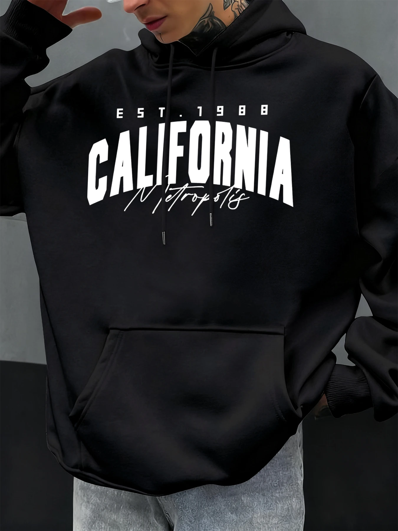كاليفورنيا متروبوليس Est.1988 يطبع الرجال هودي جيب هوديس غير رسمية موضات الخريف البلوفرات لينة القمم الدافئة كنزة بغطاء رأس من الصوف