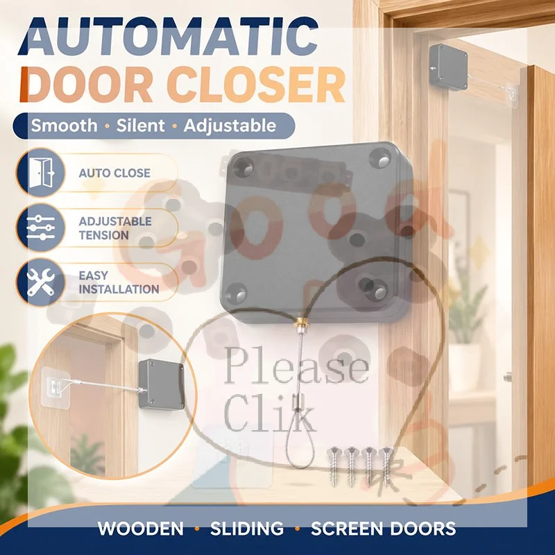 【HG】Automatic Pull Rope Door Closer No Drill Easy Install Quiet Soft Closing For Home Office Doors