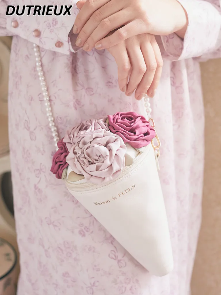 2024 New Summer Japanese Style New Fashion Ice Cream Cylinder Bouquet Shoulder Bag Fashion Sweet Cute Women's Cosmetic Bags