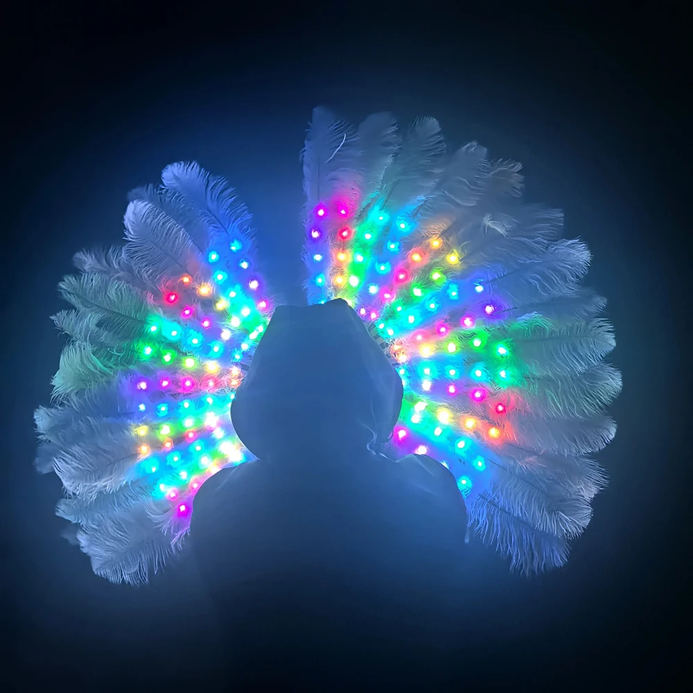 2025 New Glow LED Feather Fan Dancing Lights Fan Night Show DJ Fluorescent Bar Night Club Party Gifts Disco Performance Props
