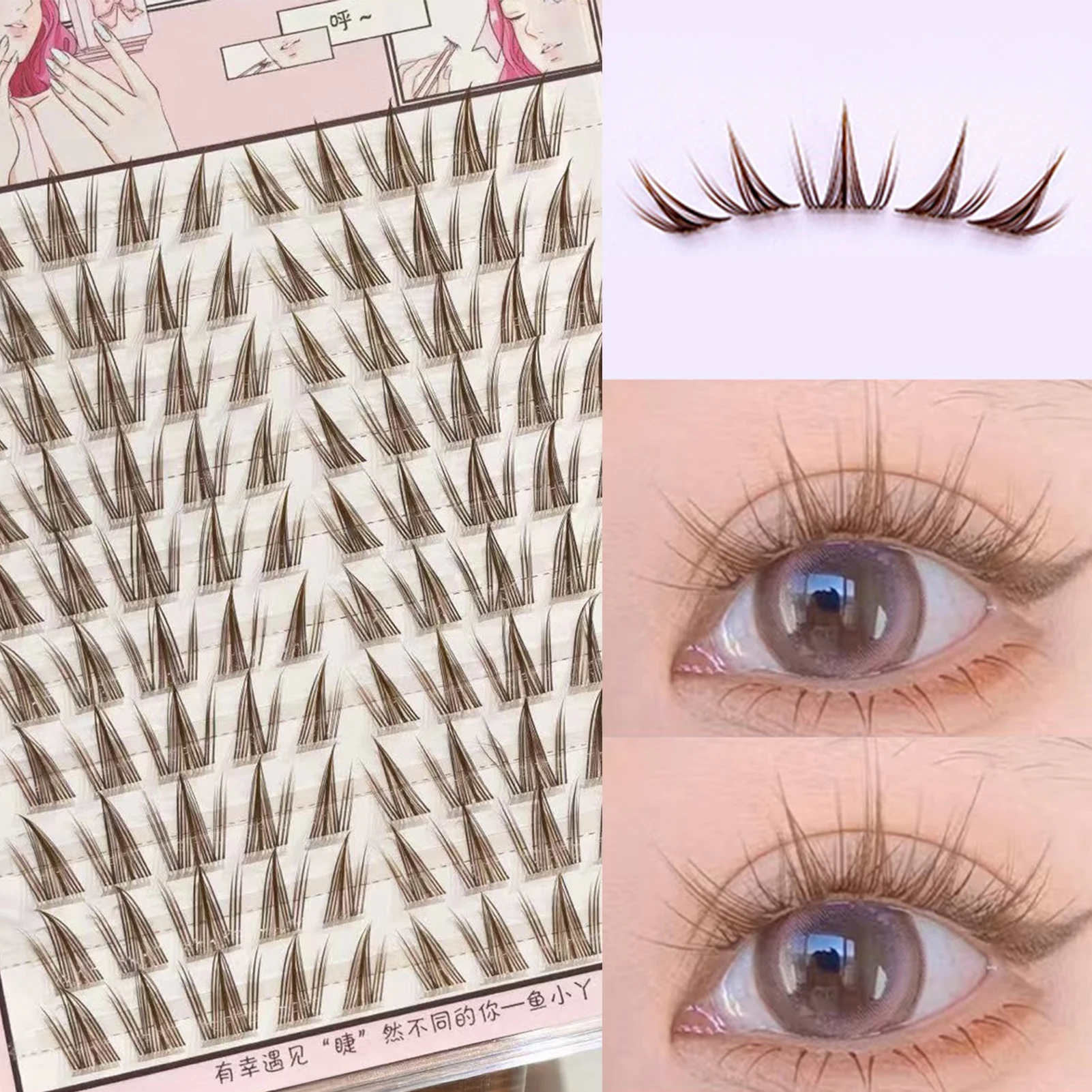 Sunflower False Eyelashes 1 Box Daily Use Natural Look Deep Brown Segmented C Curl Lightweight Easy Wear for Women Makeup