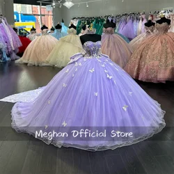 Mexico Lavender Purple Sweetheart Butterfly Quinceanera Dress For Girl Beaded Birthday Party Dresses Ball Gown Customized