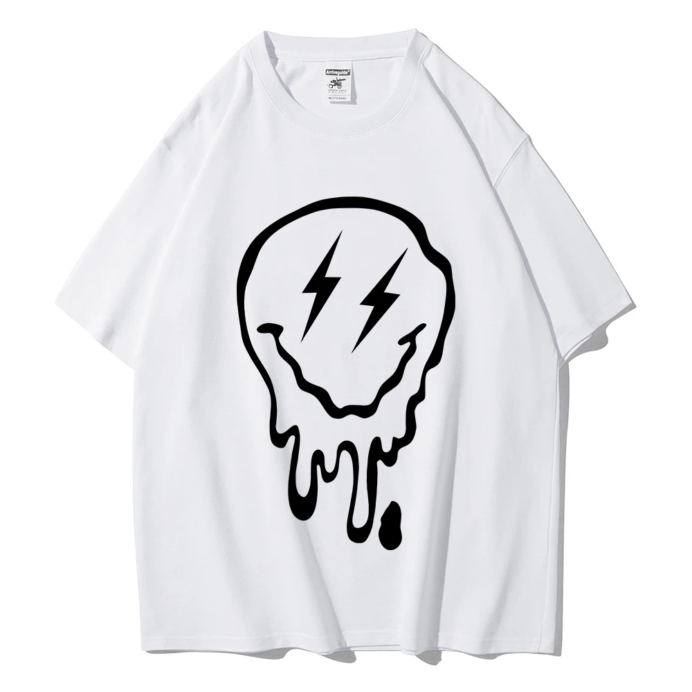 Melting Happy Face Design Womens T Shirt Summer Soft Short Sleeve Fashion Breathable Tee Shirt Cotton Personality Tshirt Female