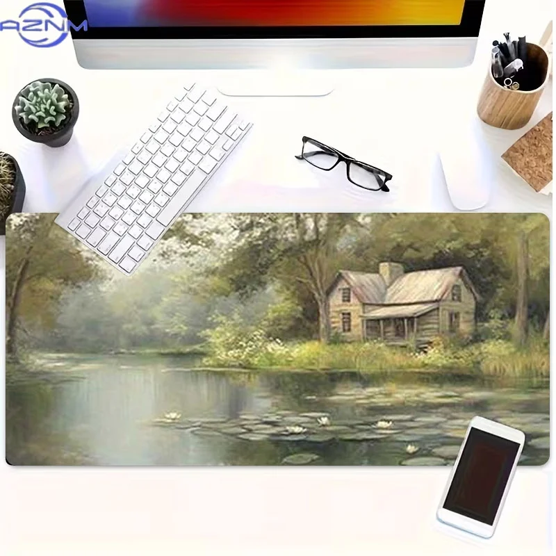 Mouse Pad Featuring a Rustic House And Water Lilies, Made of Rubber, Available in Various Sizes. It'S Perfect for Programmers An