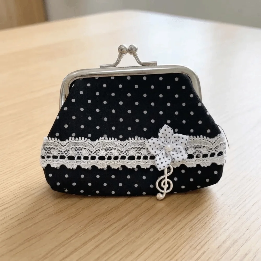 Handgefertigte Spitzen-Münzbörse mit Tupfenmuster, Musiknoten-Vintage-Kussverschluss-Geldbörse, tragbare Rosenmuster-Kopfhörertasche, Lippenstift-Aufbewahrung – Detail 7