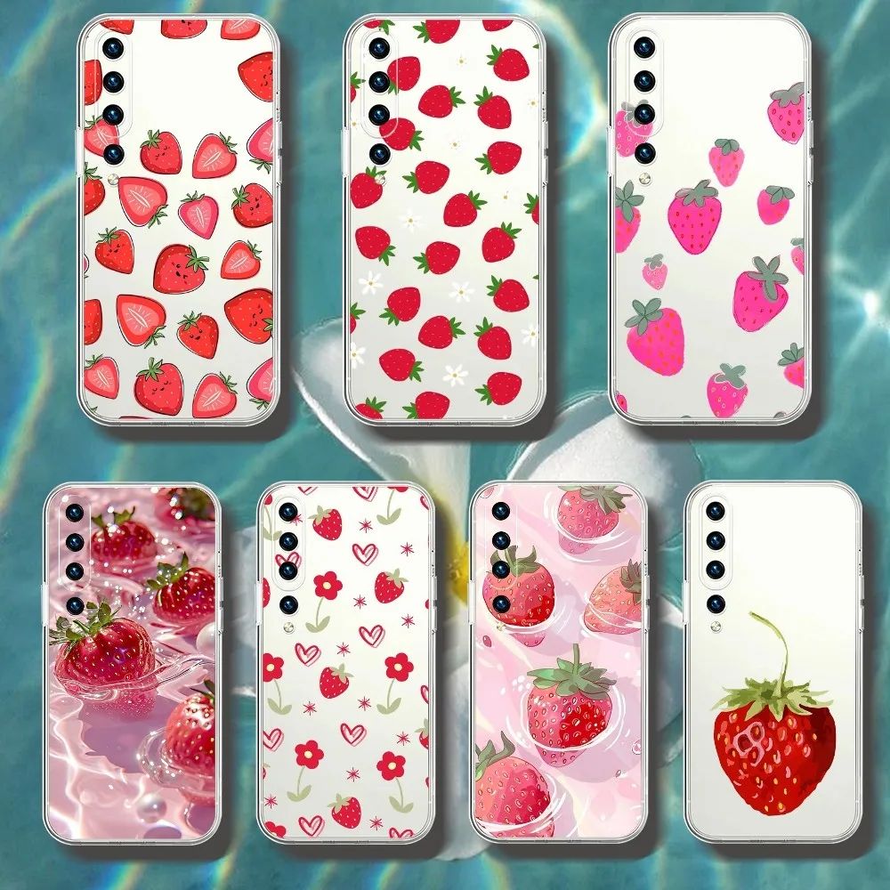 

Delicious Pink Strawberry Phone Case For Xiaomi 11 Redmi Note 11 5G 8T 9A 9 10T Note8Pro Note9 12SUltra Transparent Case