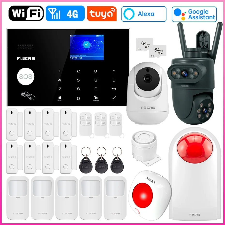 

FUERS G34 Tuya Smart WIFI 4G Alarm System Wireless Home Burglar Security Alarm System Camera Siren Motion Detector Smoke Sensor