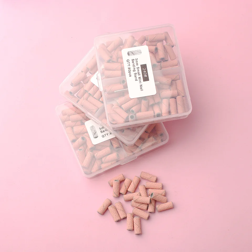 Caja de 80pzas Bandas de Lijado Rosadas 3.1mm Mini Kits de Fresas para Uñas Mandriles Accesorios Eléctricos de Manicura Herramienta Quitacutículas 4