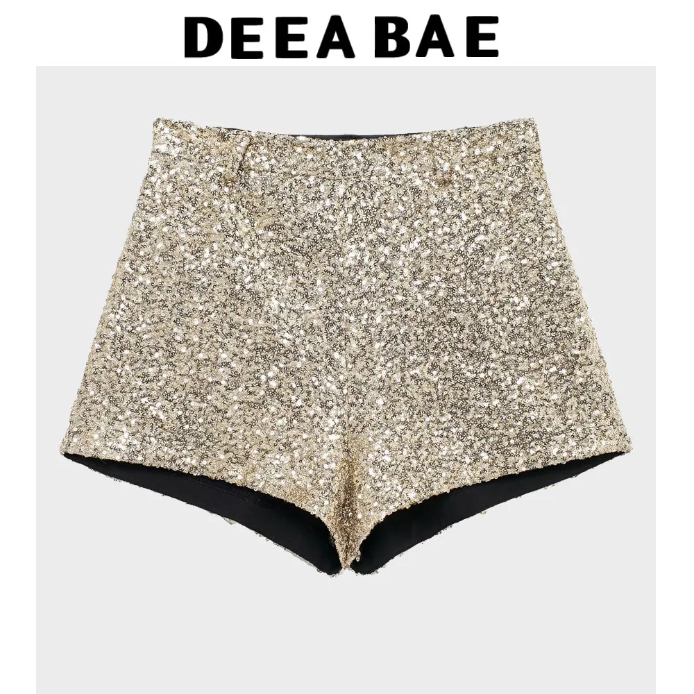 DEEABAE Korean Dongdaemun 2025 High-end Temperament Sexy Sequins Mid-waist Casual All-match Shorts