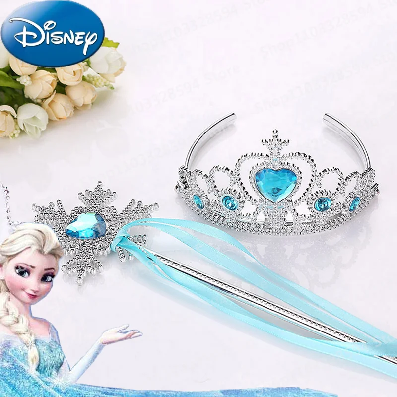 Frozen Princess Elsa Hair Accessories Headband Disney Queen Crown Kids Cosplay Snow Magic Wand Dot Diamond Scepter Set