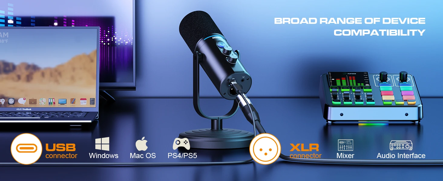 Podcast Dynamisches Mikrofon, XLR/USB Aufnahme-PC-Mikrofone für Rundfunk, Podcast, Aufnahme, Gaming & Streaming, Studiomikrofon – Detail 10