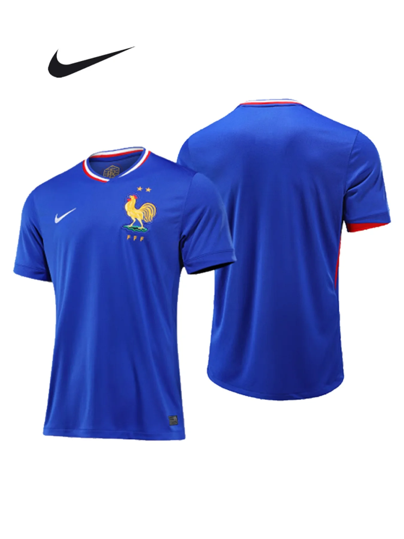 Camisa de futebol da seleção francesa masculina da temporada 2024 da NIKE, Dri-FIT, que absorve a umidade e seca rapidamente, edição para fãs, camiseta Home F.
