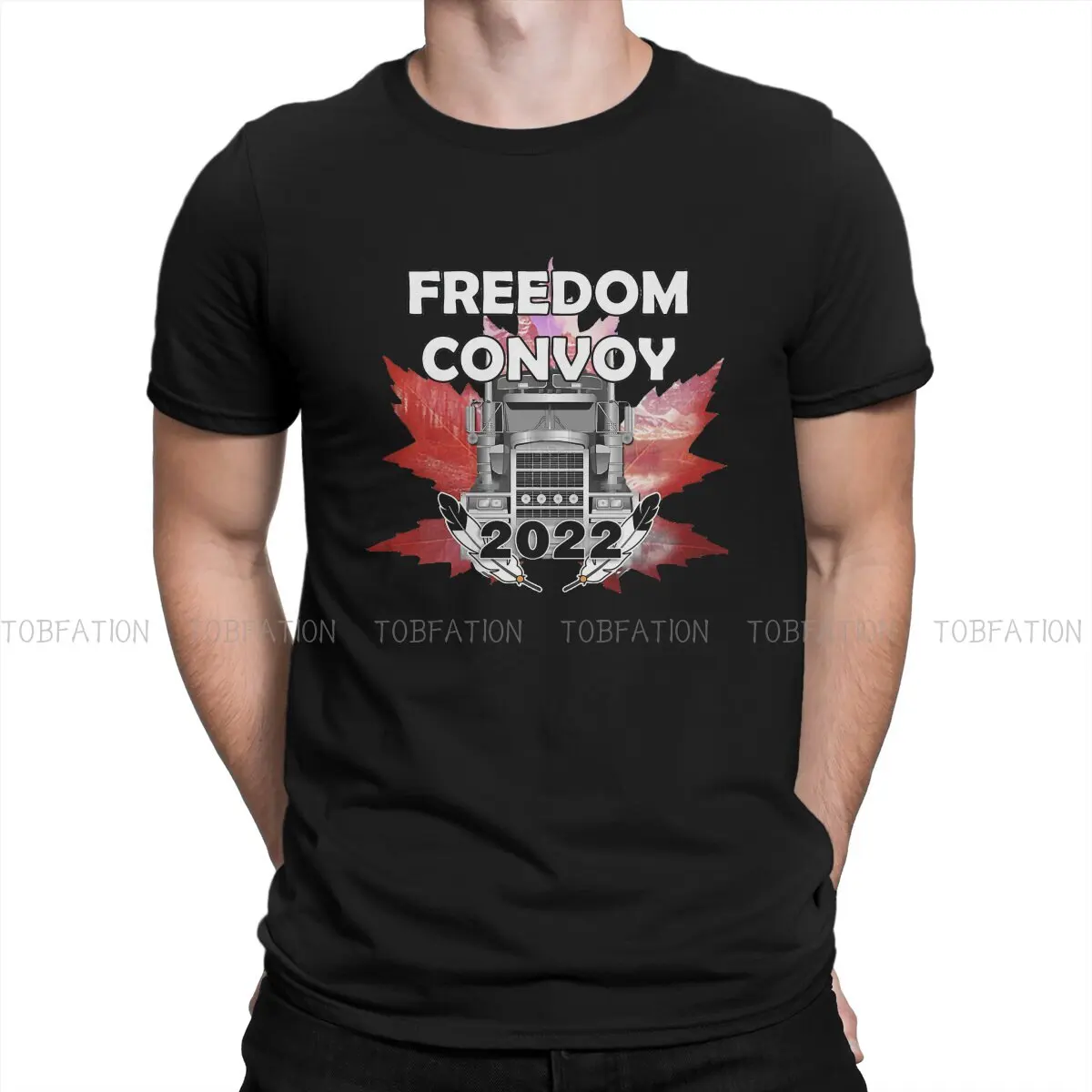 The Maple Leaf Hipster TShirts Freedom Convoy Cool Men Graphic Fabric Tops T Shirt Round Neck