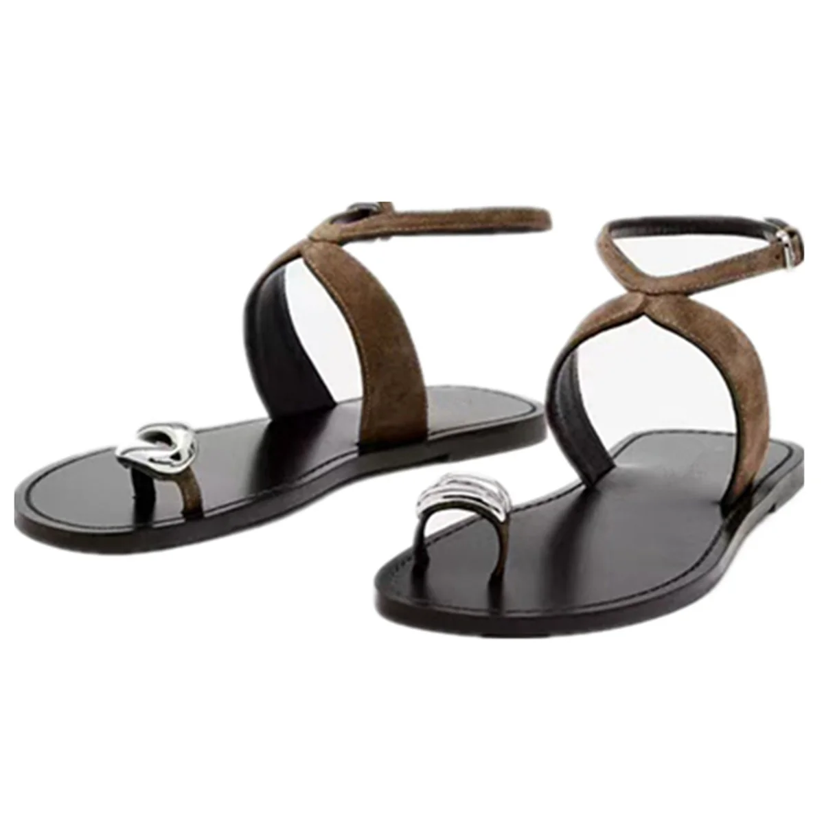Withered 2026 Spring Summer Shoes Fashion Ladies Cowhide Suede Patchwork Flat Sandals Shoes Women Sandalias De Mujer