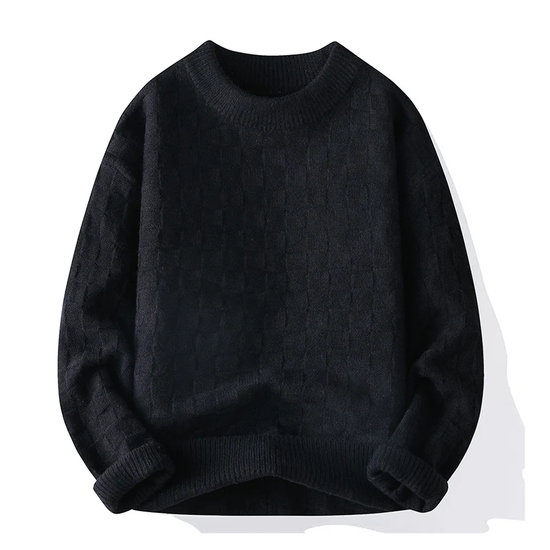 Single Road-suéter de cuello redondo para hombre, jersey térmico Y2K a cuadros cálido de invierno de gran tamaño, suéteres de moda coreana para hombre 2025