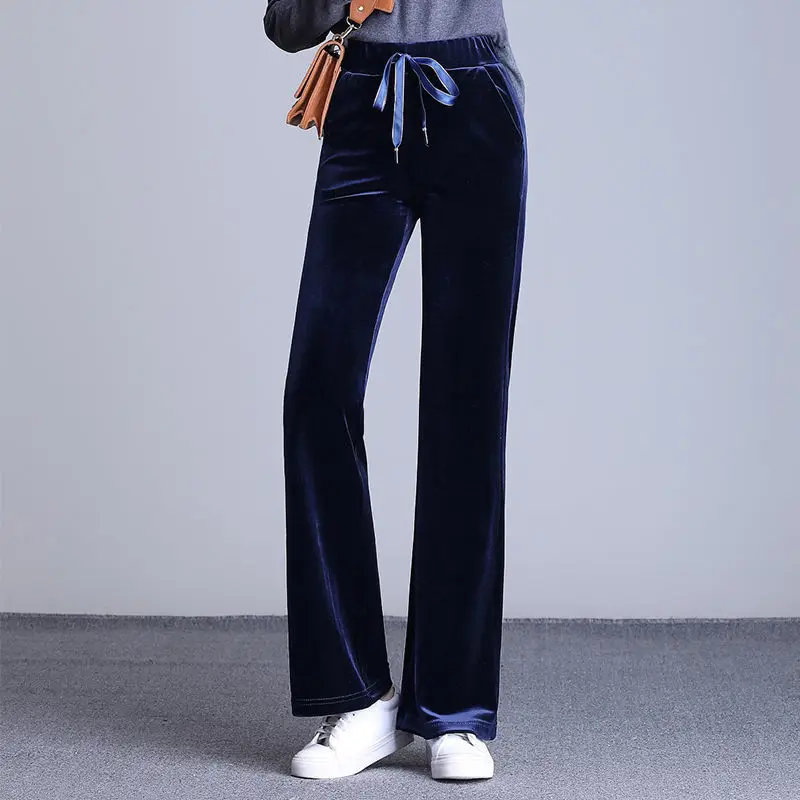 

Office Lady Simplicity Women's Clothing Vintage Straight Elegant Autumn Winter Thin Casual Solid Pants Elastic Waist Lacing