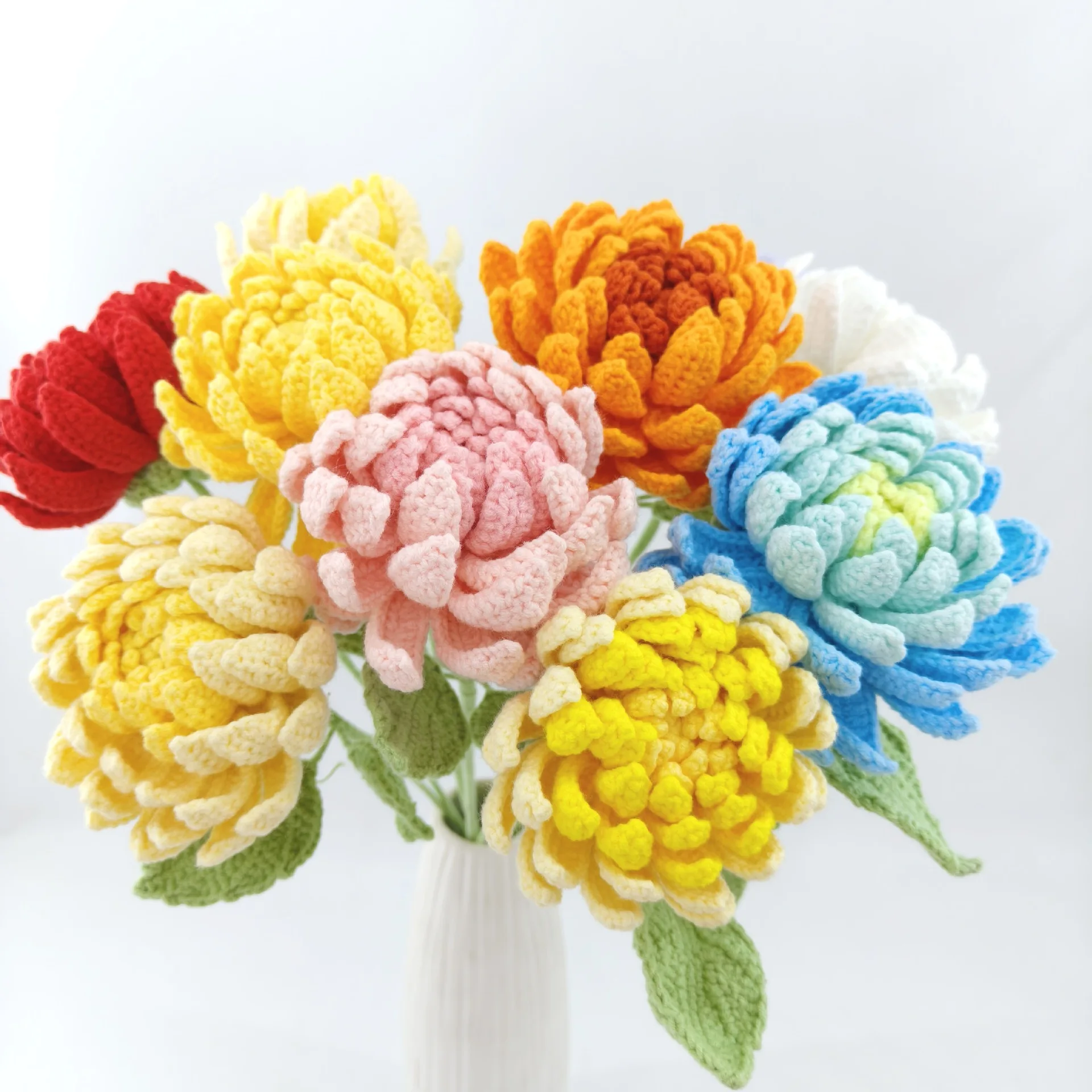 Kreative Gehäkelte Dahlia Pinnata Blumenzweige Lieblicher Handgefertigter Blumenstrauß Kreative Künstliche Pflanzen Raumdekoration Geschenk – Detail 1