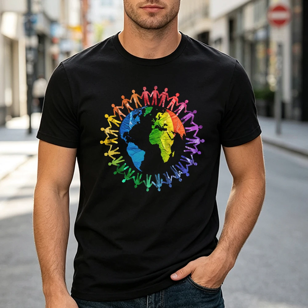 LGBTQ Pride T-Shirt Unity Harmony Rainbow Earth Design Unisex Gift Men Women Breathable Top Graphic T Shirts Men Clothing