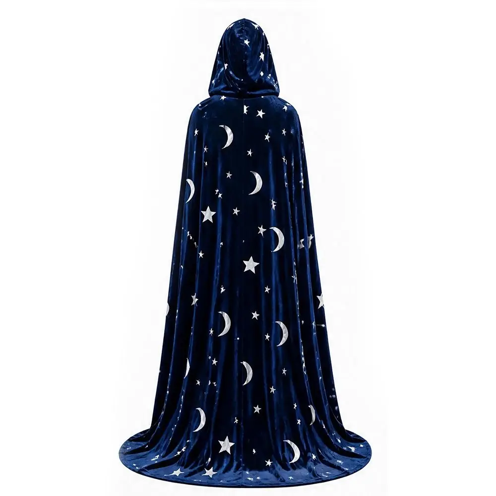with Oversized Hood Halloween Hooded Cloak Polyester Velvet Moon and Star Print Overcoats Flowing Vintage Vintage Hooded Cape