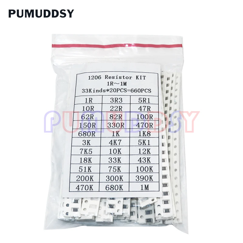 1206 Smd Weerstand Kit Diverse Kit Igmopnrq 1ohm-1M Ohm 1% 33Valuesx 20Pcs = 660Pcs Sample Kit