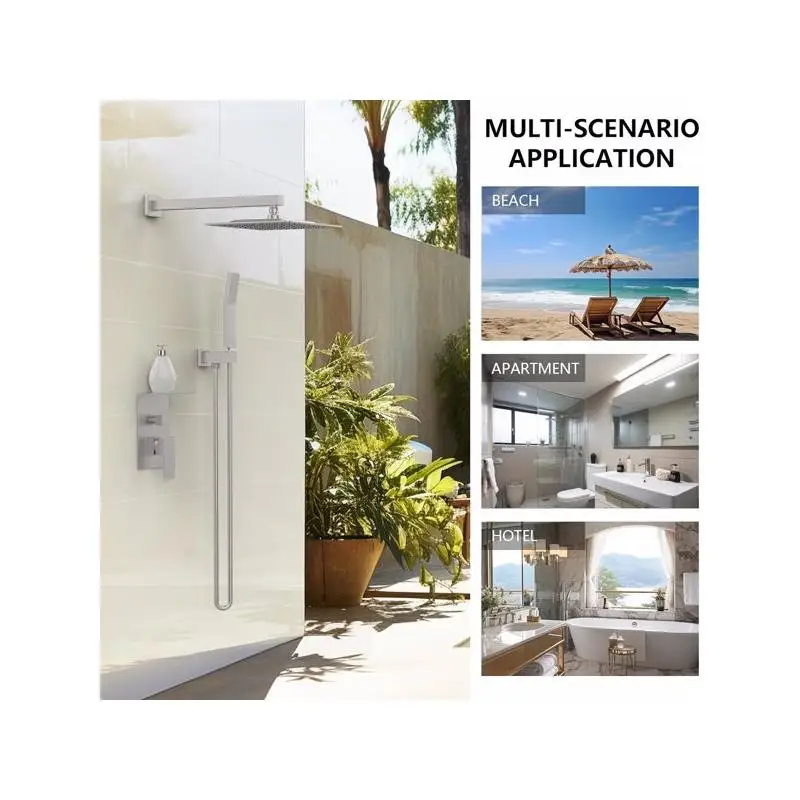 نظام دش مطري فاخر مع رف تخزين، مجموعة صنبور دش عالي الضغط باللون الأسود غير اللامع مقاس 10 بوصات، رأس دش مربع، جدار