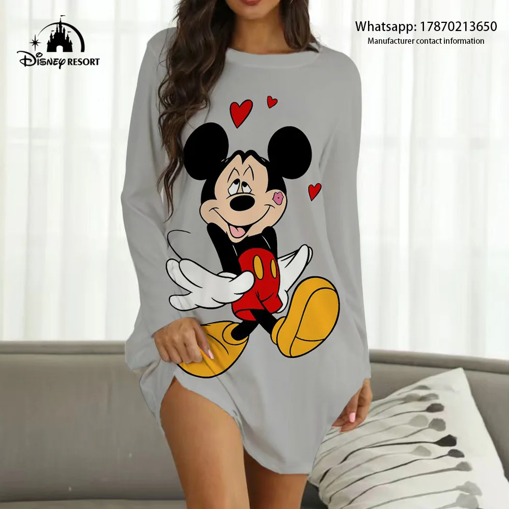 

2022 Fall Women's New Disney Brand Boho Style Mickey and Minnie Cartoon Print Fashion Casual Sexy Party Ladies Homewear Y2K