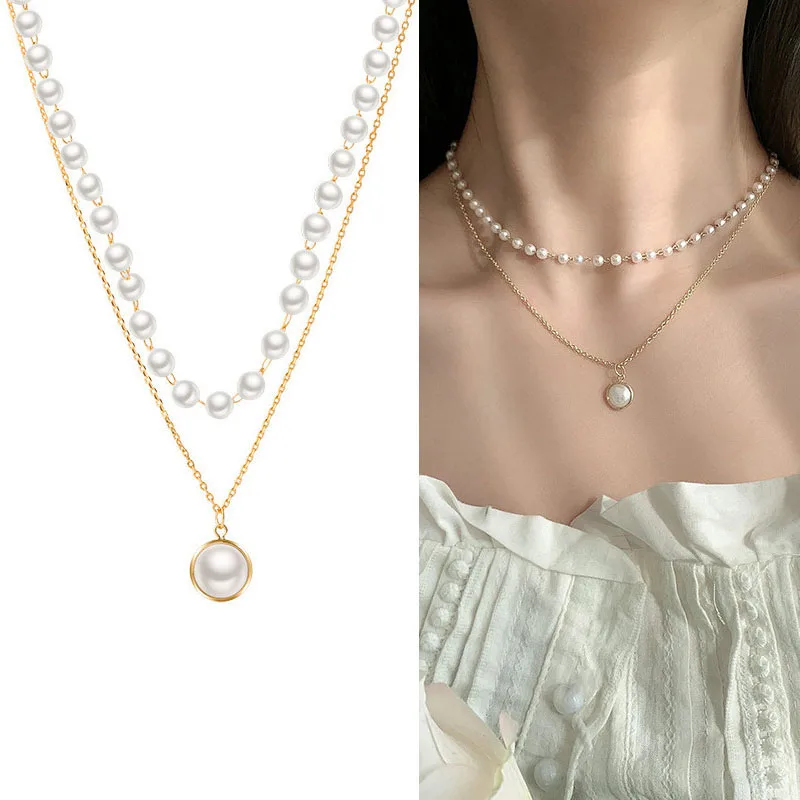 Koreanische Mode Perle Halskette Für Frauen Schmuck Halsband 2025, Trend Neue Süße frauen Doppel Schicht Perle Anhänger Halsketten