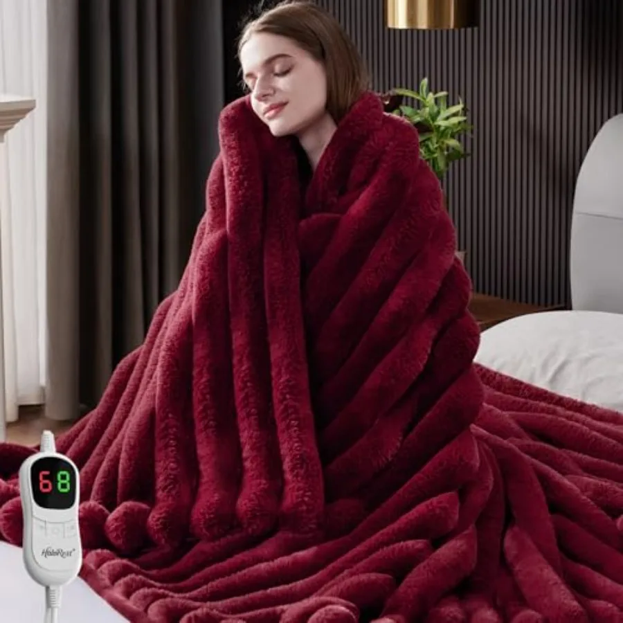 

Heated Throw Blanket Faux Fur Cozy Heating Blanket with Overheat Protection 1/2/4/6/8 Hours Auto-Off 10 Heat Level Machine Wash