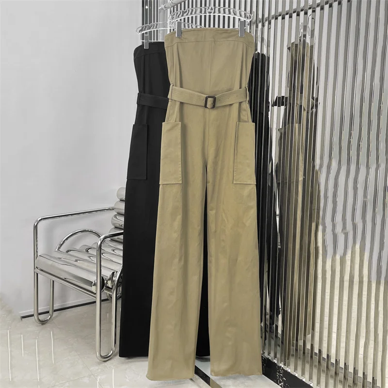 jumpsuit women 2024 autumn New in sexy backless sleeveless bodysuit Belt slim fit pure cotton straight leg pants y2k cargo pants