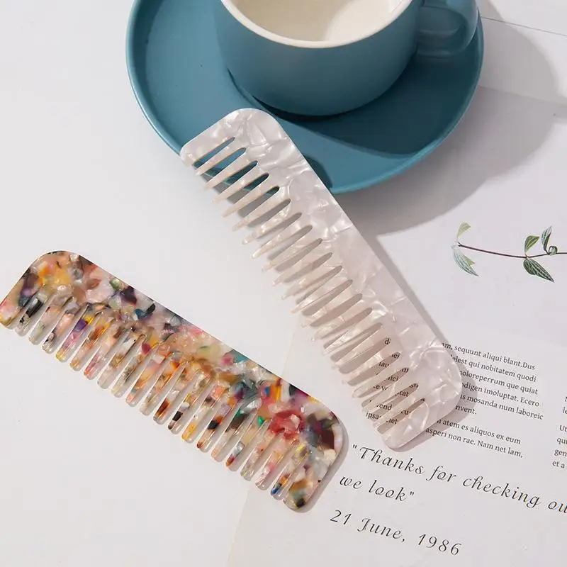 

Simple marble textured acetic acid large toothed comb anti-static adult comb