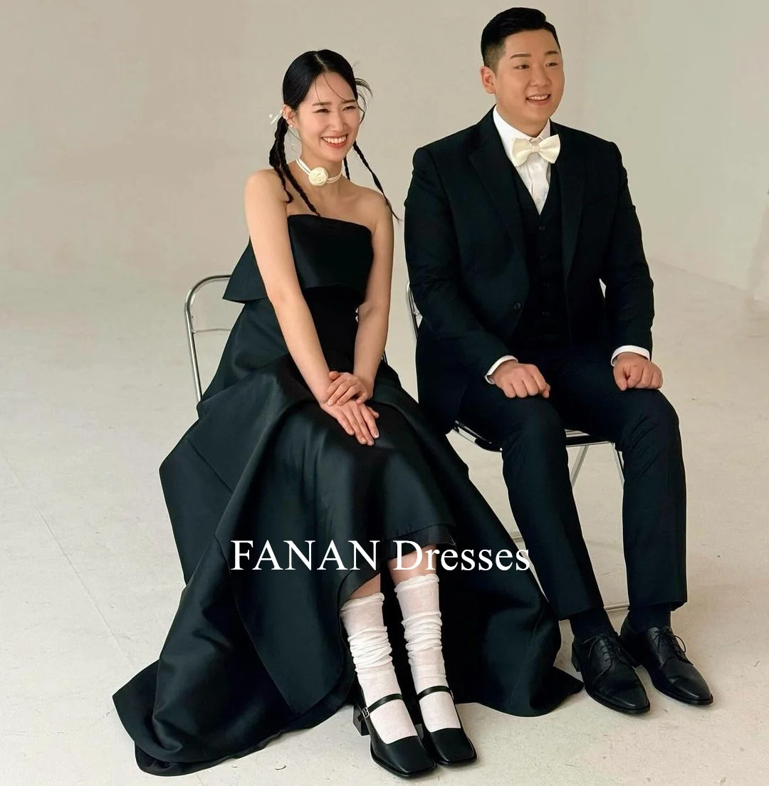 

FANAN Strapless Fashion Simple Evening Party Dresses Black Korea Satin Backless Wedding Women Gowns Event Prom Gowns Customized