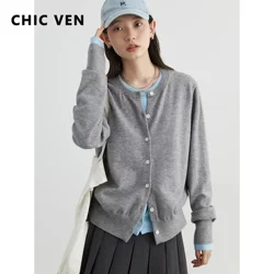 CHIC VEN Cardigan donna allentato Casual nuovo colore che blocca O collo maglioni lavorati a maglia maglione femminile a maniche lunghe autunno 2024