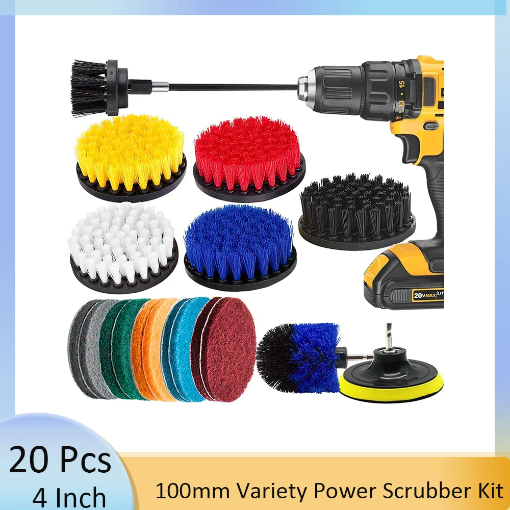 20 PCS Variety Power Scrubber Kit with Drill Cleaning Brush and Scouring Pad for Bathroom Scrubbing, Carpet,Grout &Tile Cleaning