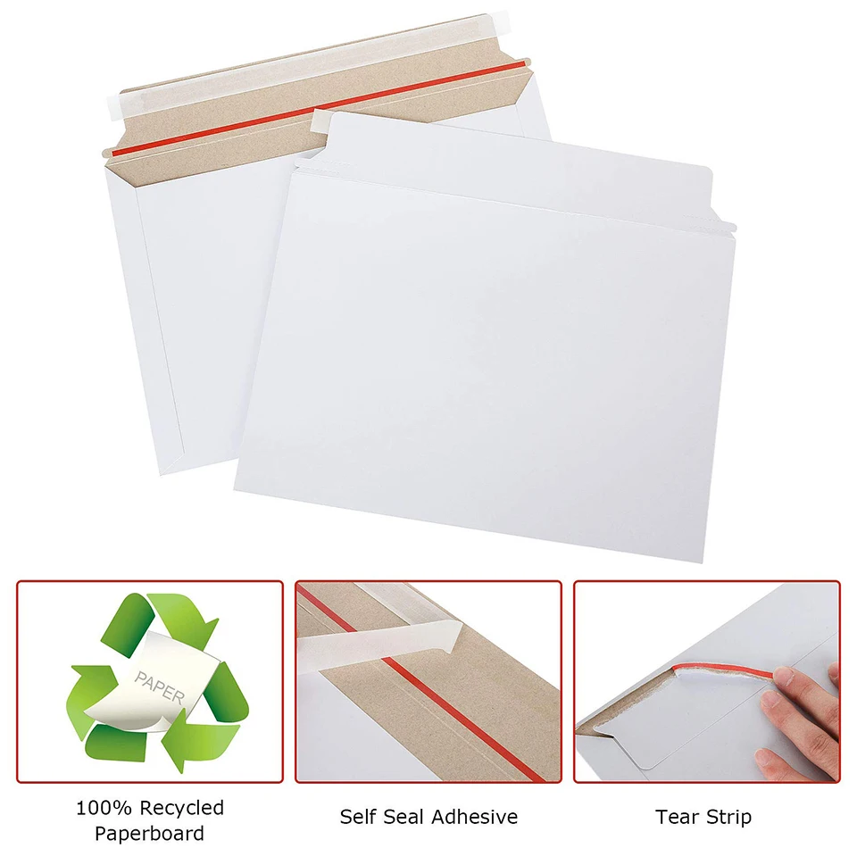 

10/25Pcs White Rigid Mailers Stay flat envelopes Peel and Seal for Shipping Photos Prints Paperboard Envelope Mailers