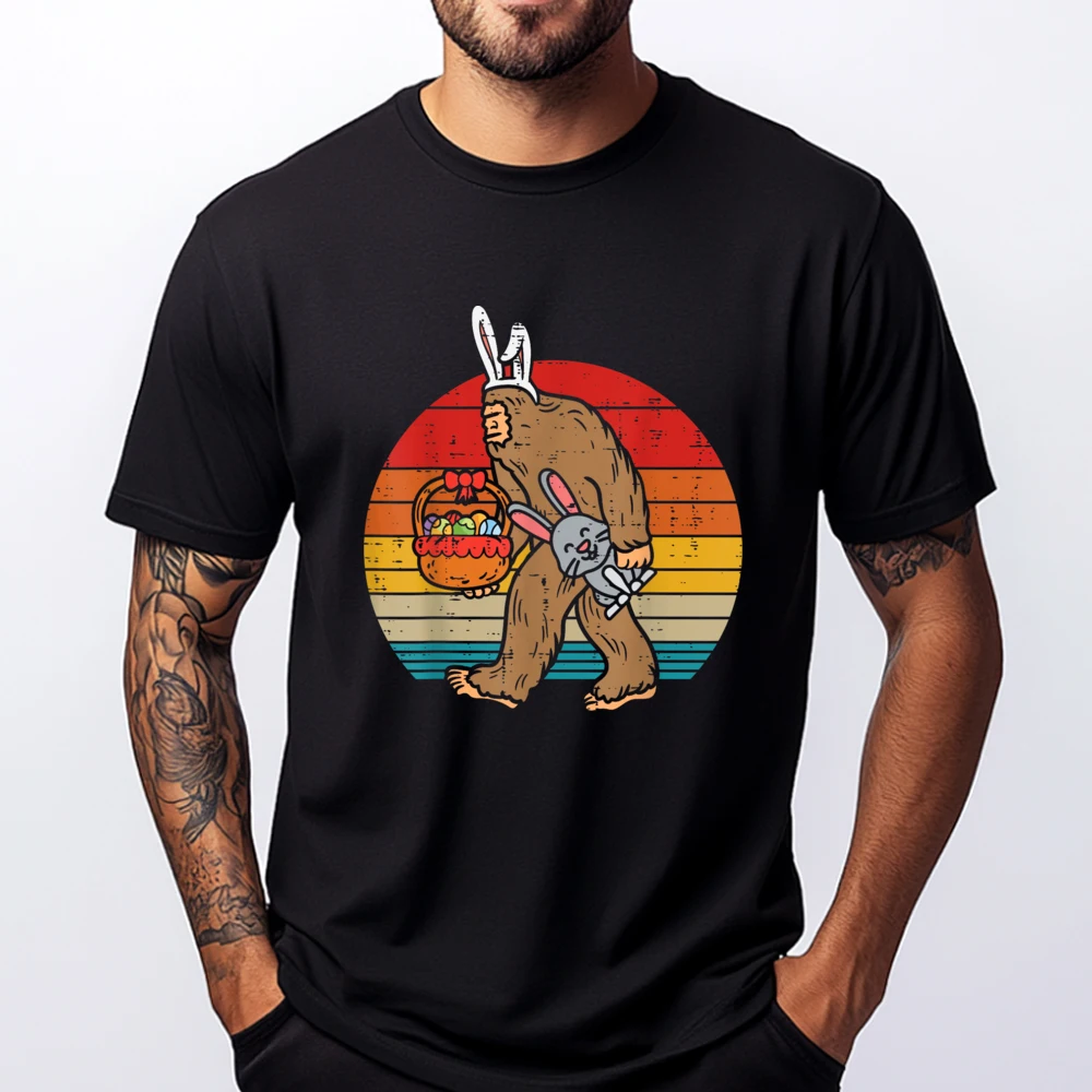 

Bigfoot Easter Bunny Eggs Retro Sasquatch Streetwear Men New Year 2025 Shirts Men Graphic Natural T Shirt Men