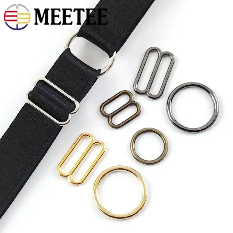 50/100Sets Metal O Ring Buckles Bikini Bra Clothes Adjust Slider Clasp Underwear Strap Connect Hook Sewing Hardware Accessories