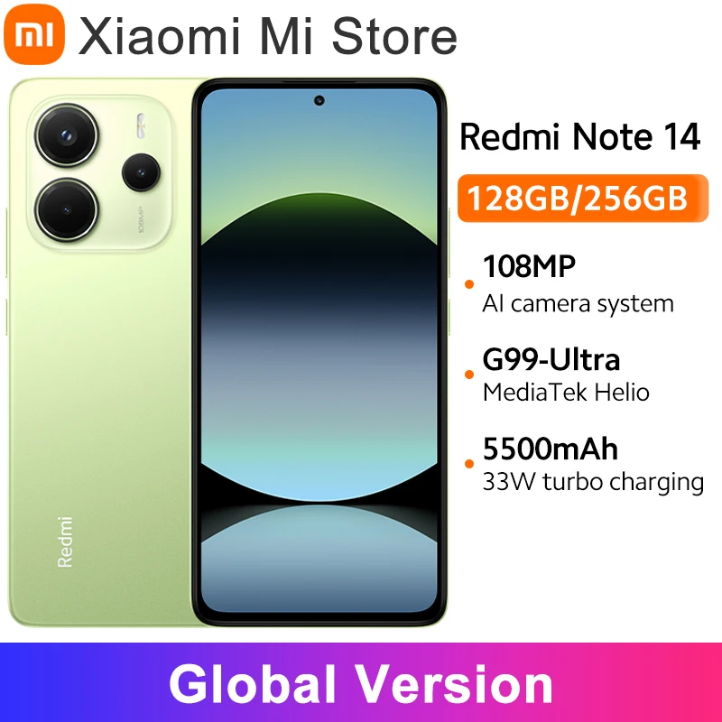 【รอบปฐมทัศน์โลก】เวอร์ชันสากล Xiaomi Redmi Note 14 MediaTek Helio G99-Ultra 108MP AI กล้อง 5500mAh 6.67 "จอแสดงผล AMOLED 120Hz