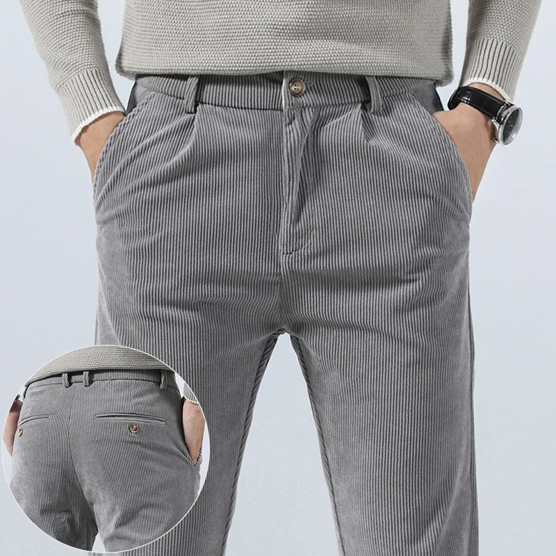 

Mens Corduroy Casual Pants Spring Autumn Fashion Male Clothing Straight Business male Pants Korean Versatile Classic Trousers