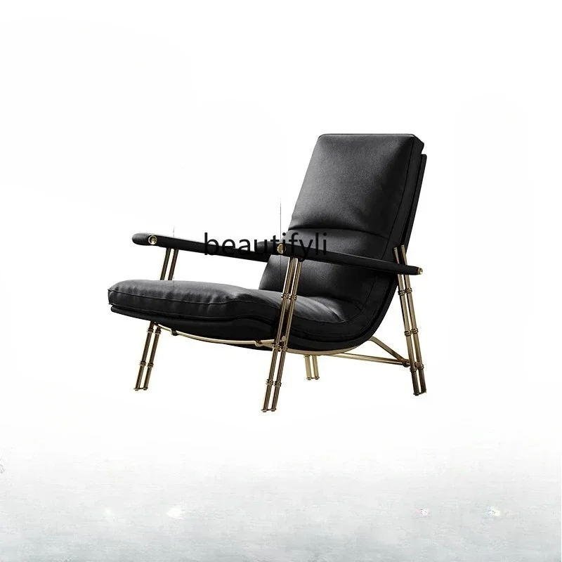 

D80 Leather leisure chair, large flat living room sofa chair, high-rise bamboo leisure chair