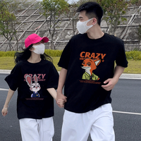 Street Y2K music summer dress crazy Zootopia T-shirt Jude Nick couple short sleeve loose top trend men and women 100%