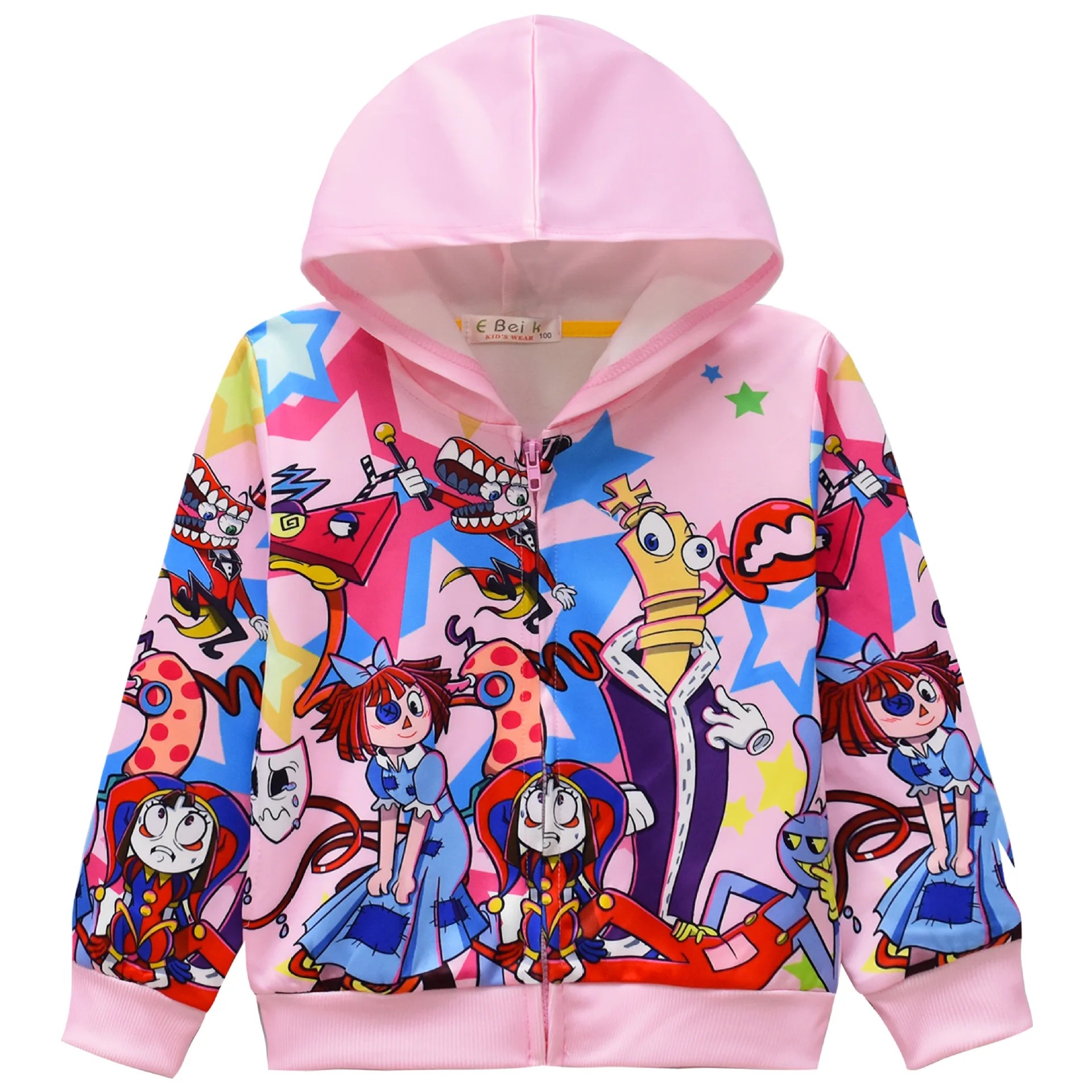 Circus Pomni Hoodies Children Unisex Cartoon Moive Character Printed Hoodies Long Sleeve Zip Top For Unisex Kids 4-8Y Wholesales