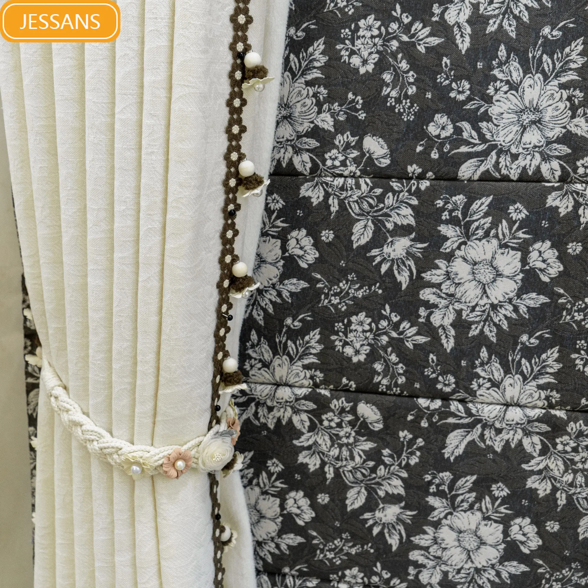 New Cream Jacquard Linen Curtains for Living Room Bedroom French Window Balcony Customized Window Screening Finished Products