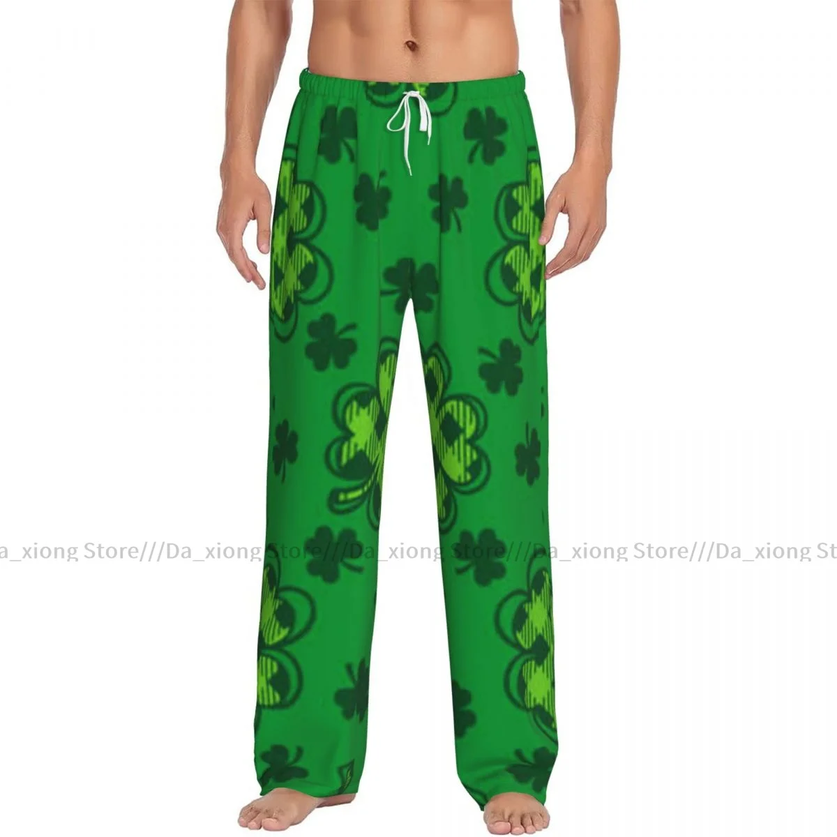 Men's Casual Pajama Sleeping Pants Shamrock St Patricks Day Clover Pattern Lounge Loose Trousers Comfortable Nightwear