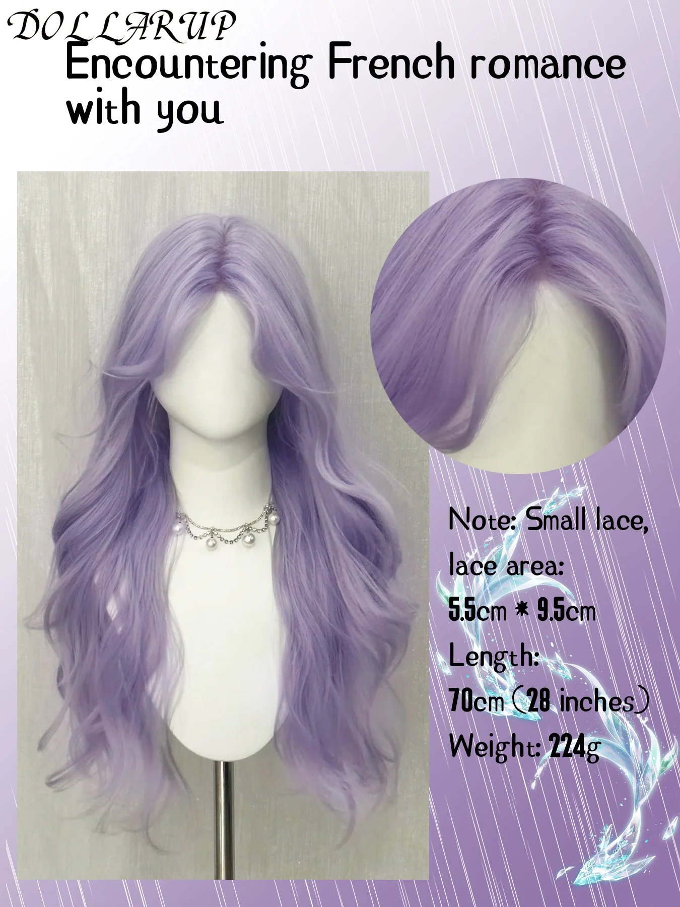 Forehead lace Purple long Curly Wave Synthetic Wigs with Bangs Cosplay Hairs Wig for Women Daily Party Heat Resistant Fiber Use