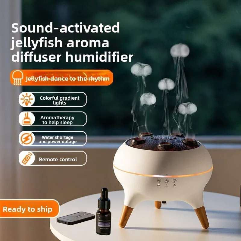 V80 Silent Desktop Ambient Light Voice-activated Pickup Jellyfish Humidifier Smoke Ring