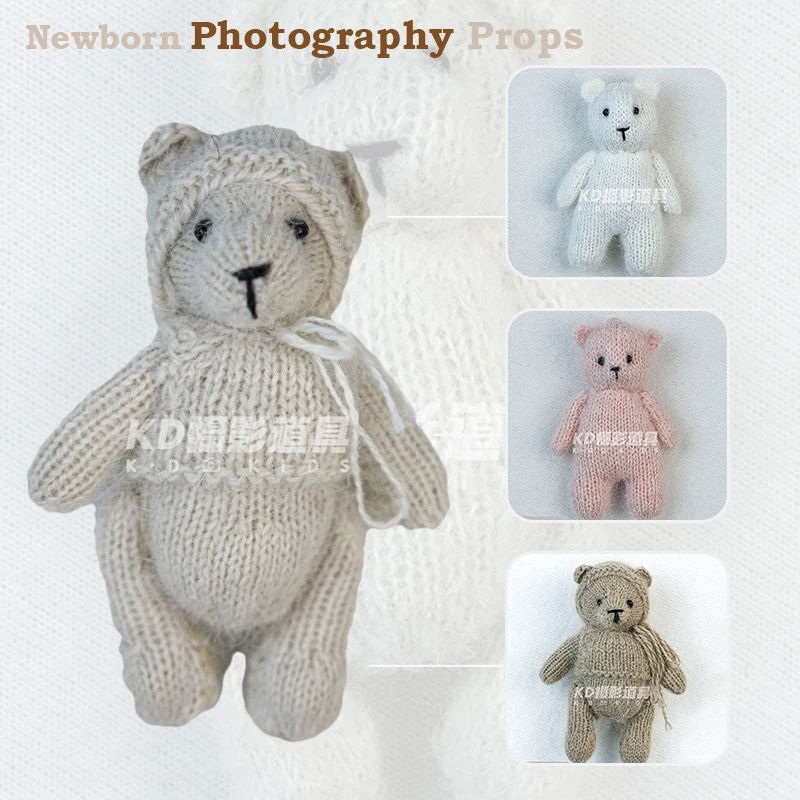 Giocattolo di orsacchiotto lavorato a maglia mini bambola fatta a mano Fotografia di neonato Prop 15 * 10 * 5 cm Giocattolo di comfort per animali neonato Disponibile per l'acquisto sfuso