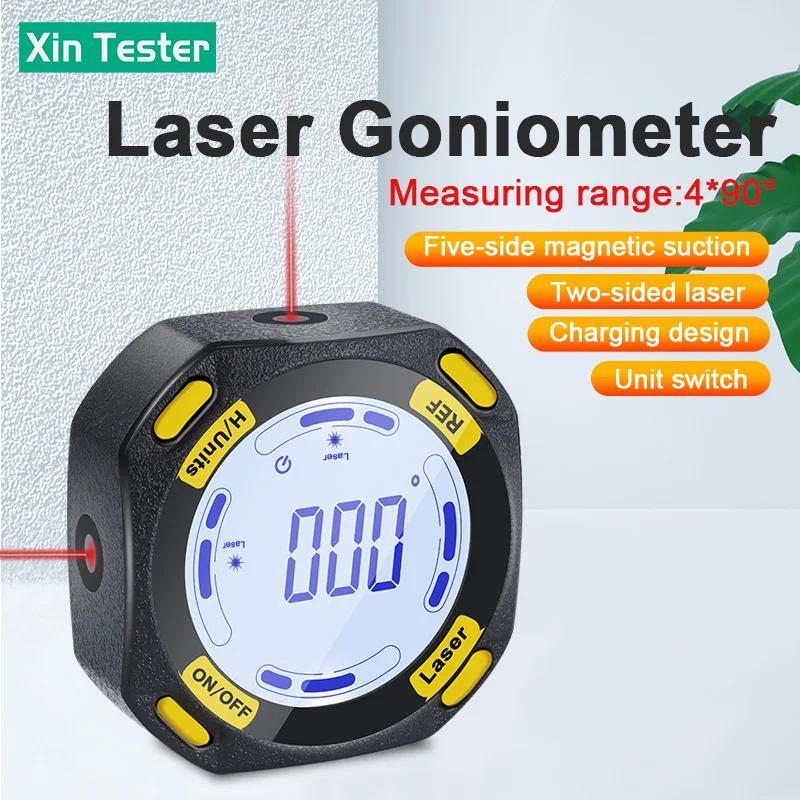 

Xin Tester 4*90 Degree Digital Angle Gauge Magnetic Protractor Inclinometer Level Type-C Charging Angle Finder LCD Backlight