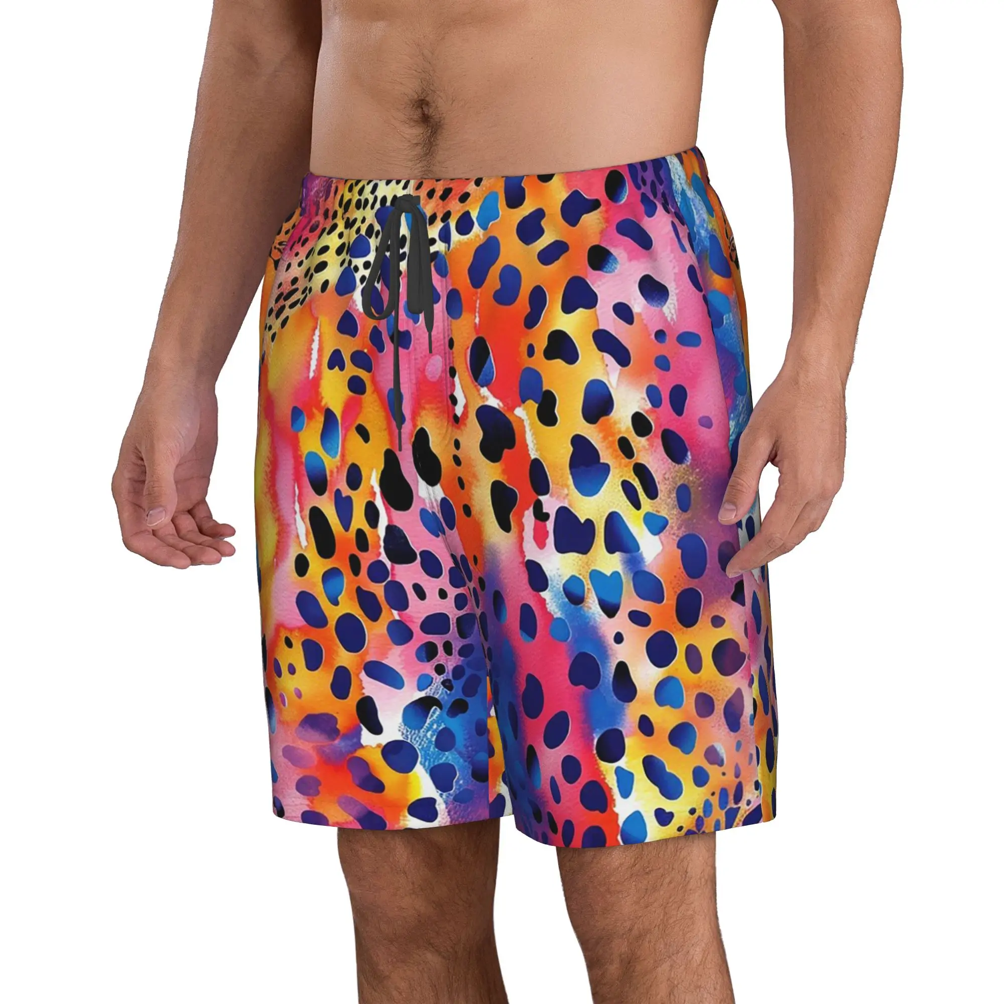 Vibrant Rainbow Leopard Print Trunks Beach Board Shorts Casual Quick Dry Swimming Summer Men Pants