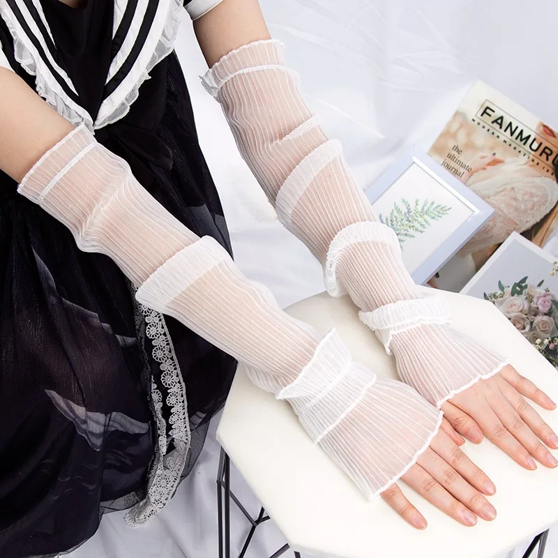 Guantes sin dedos de manga larga de protección solar para mujer, calentadores de brazo transpirables, puños finos de encaje, manoplas Uv con protección solar, verano