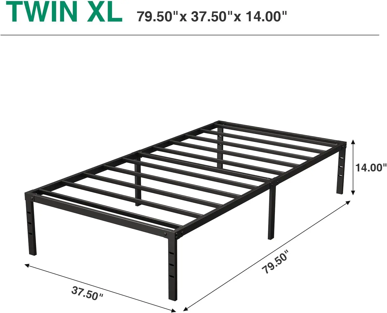 Rrg Twin Xl Bed Frames, 14 Inch Heavy Duty Metal Platform With Storage, Easy Assembly,Noise Free, Non Slip Black Bed Frame Twin